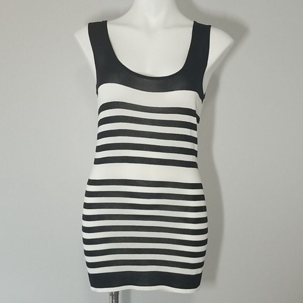 Bellario New York Striped Sweater Tunic Women's Small Black White Knit Longline
